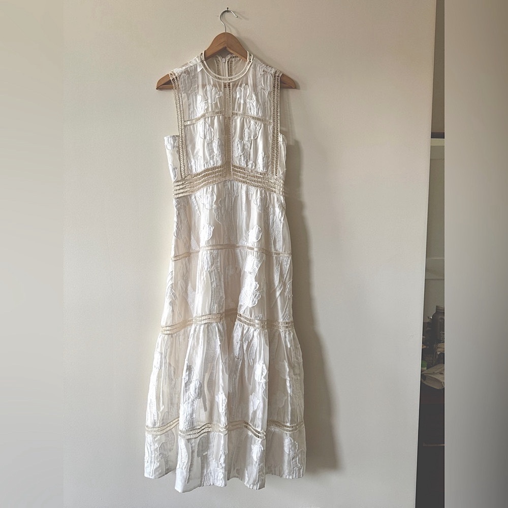 Alexis White Dress with Cream Trim